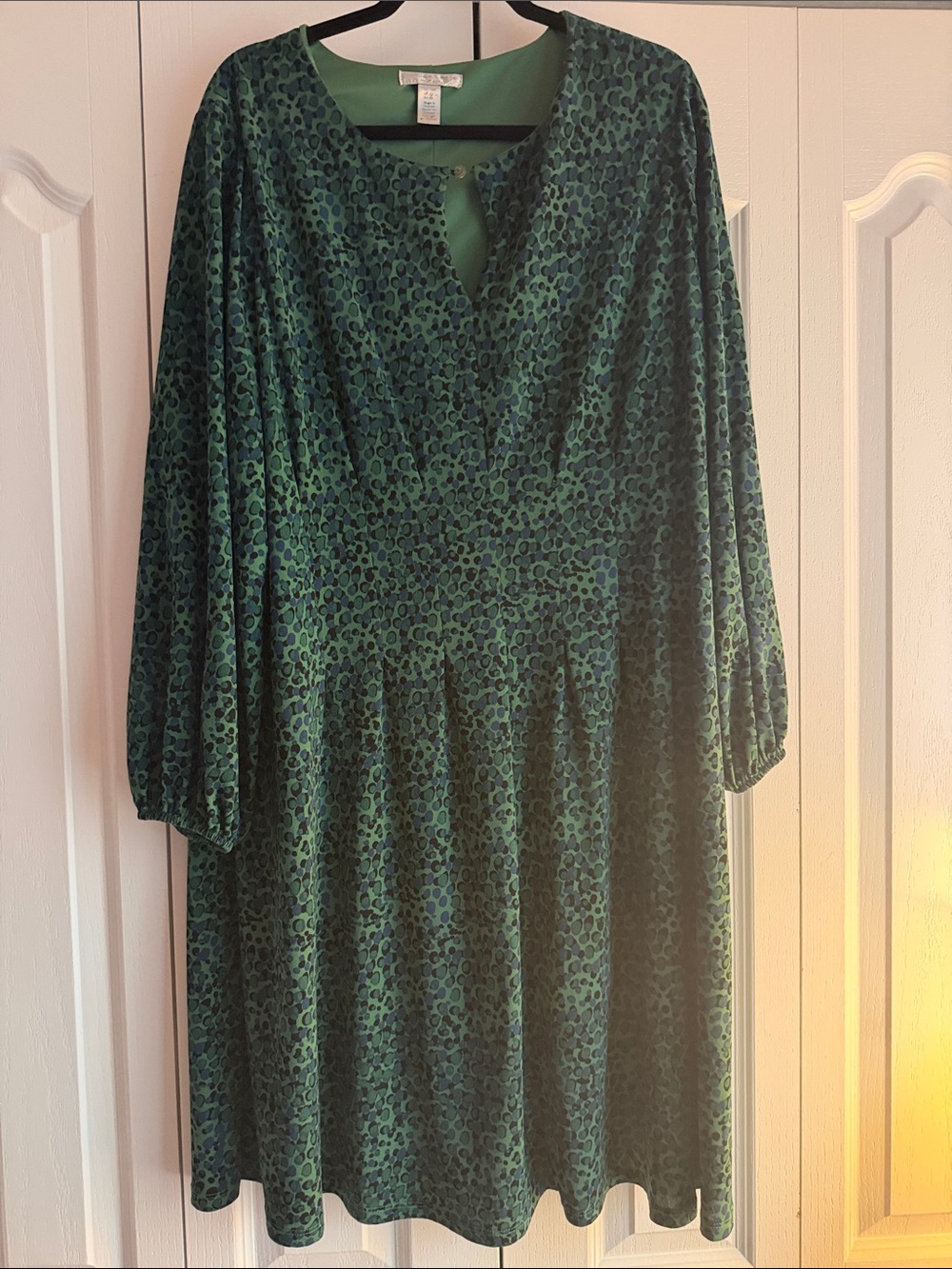 London Times Green Leopard-Print Long Sleeve Dress GUC